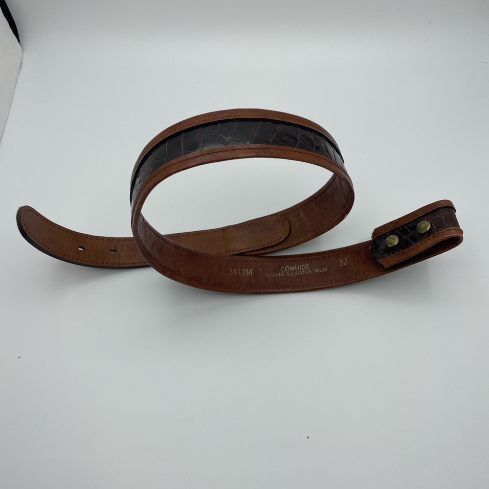 Vintage Crocodile or Alligator Inlay Leather Belt